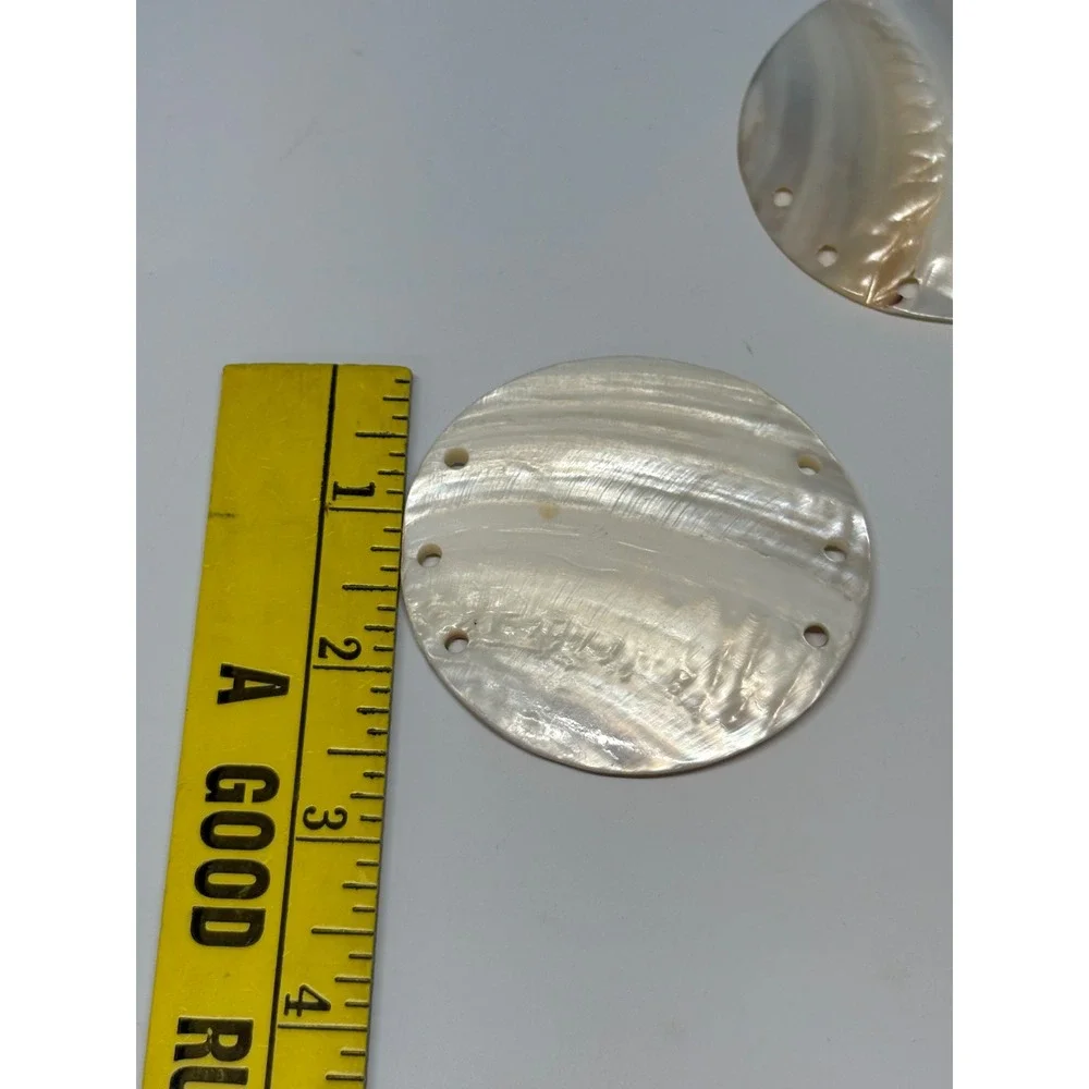 3pc Vintage Mother of Pearl Shell‎ Disks Iridescent 2.5 Inch Perimeter Drilled